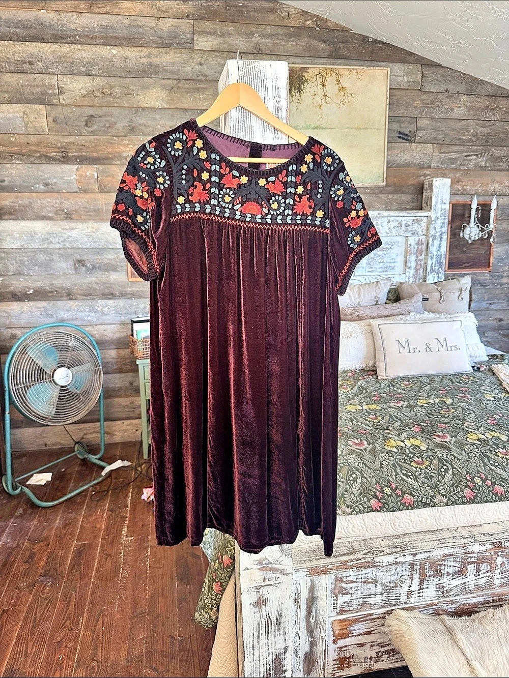 Double D Ranch Floral Silk Maxi Dress Burgundy Large Like New